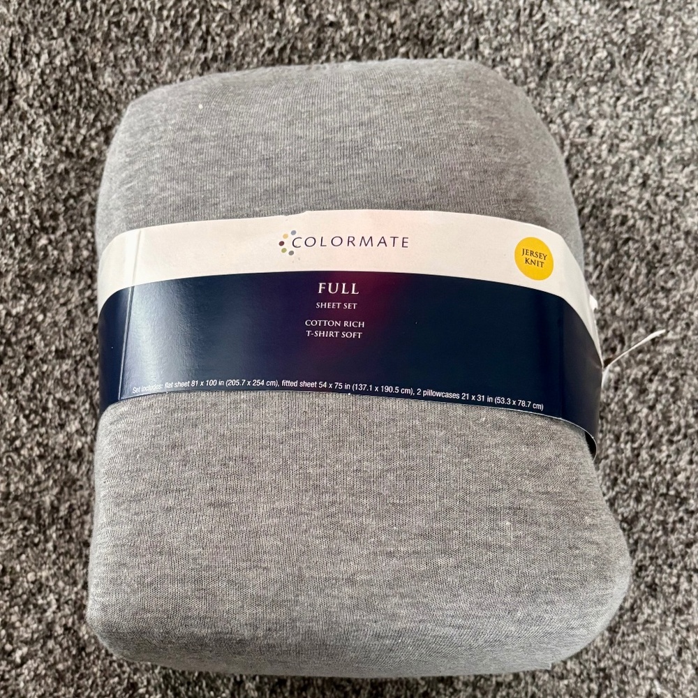 NEW Colormate Jersey Knit Full Sheet Set Gray.